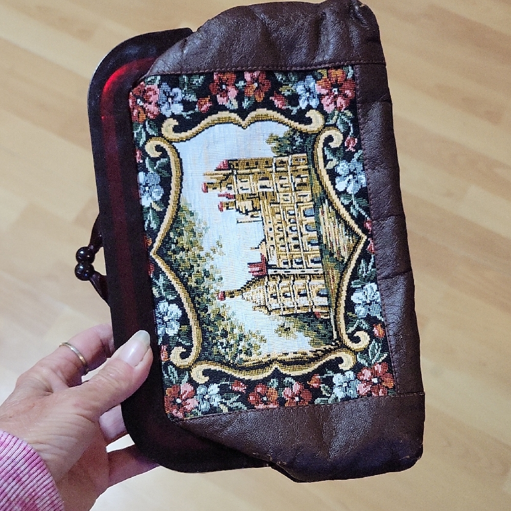 Vintage Tapestry and Leather Clutch